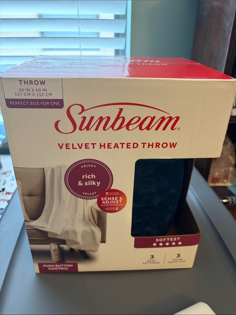 Sunbeam Velvet Heated Throw in Dark Blue